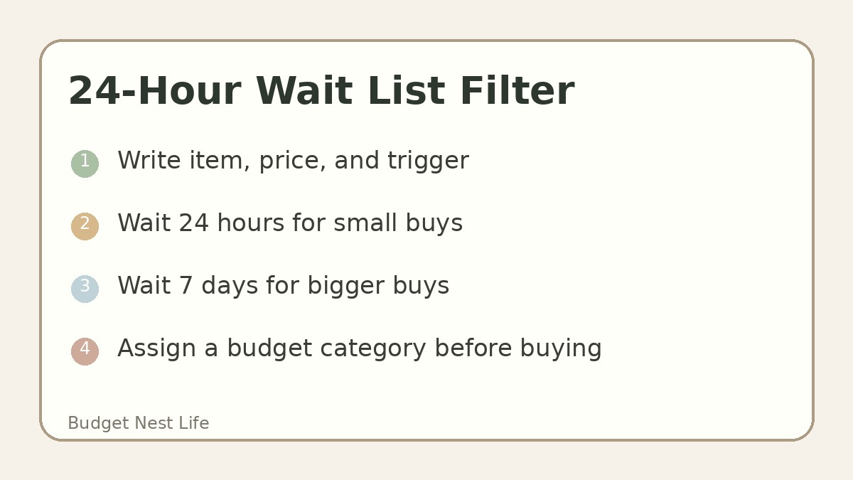 24-hour wait list filter with item, price, trigger, wait time, and budget category